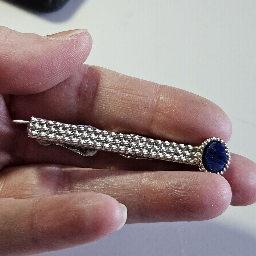 Vintage Swank Sodalite Silver Tone Tie Bar IOB
